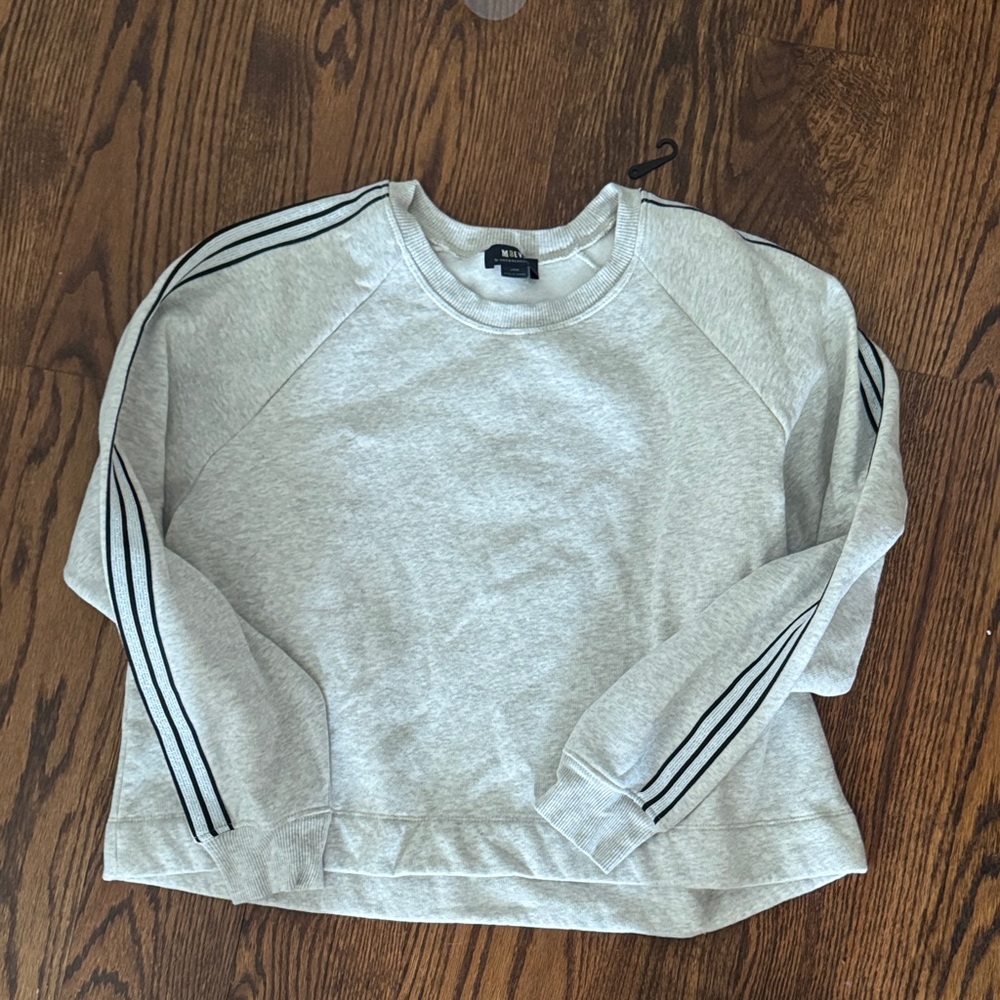 Maeve Gray Sweatshirt with navy and silver Stripes